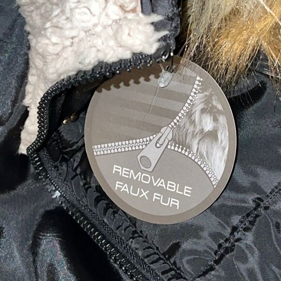 Steve Madden Juniors Faux-Fur-Trim Hooded Black Puffer Coat Small NWT - Picture 6 of 10